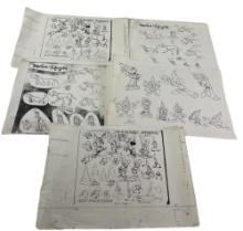 RARE VINTAGE WALT DISNEY STORYBOARD ANIMATION PRODUCTION ART MICKY MOUSE BERGASTED  1940 PRINT LOT 5