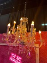 CRYSTAL CHANDELIER - 10 LIGHT - ORNATE CUT CRYSTAL WITH HANGING PENDANTS