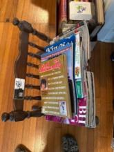 vintage magazine rack with magazines