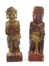 Pair Antique Balinese Deity Hand Carved Wood Statues