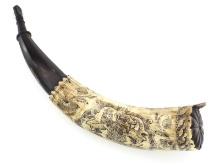 Exceptional Quality British Scrimshaw Powder Horn Engraved With The Owner's Name