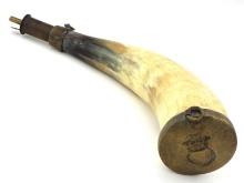 Very Good European Military Powder Horn Decorated With Crown.