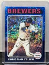 Christian Yelich 2024 Topps Heritage Chrome Blue Sparkle Refractor #369