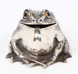 Sterling Silver Frog Sugar Bowl w/ Tongue Spoon