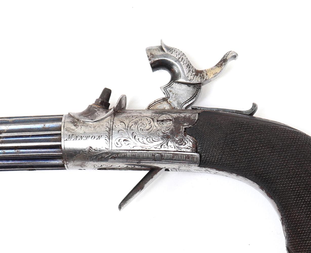 Excellent Pair of Silver, Fluted & Cased London Pistols by Manton