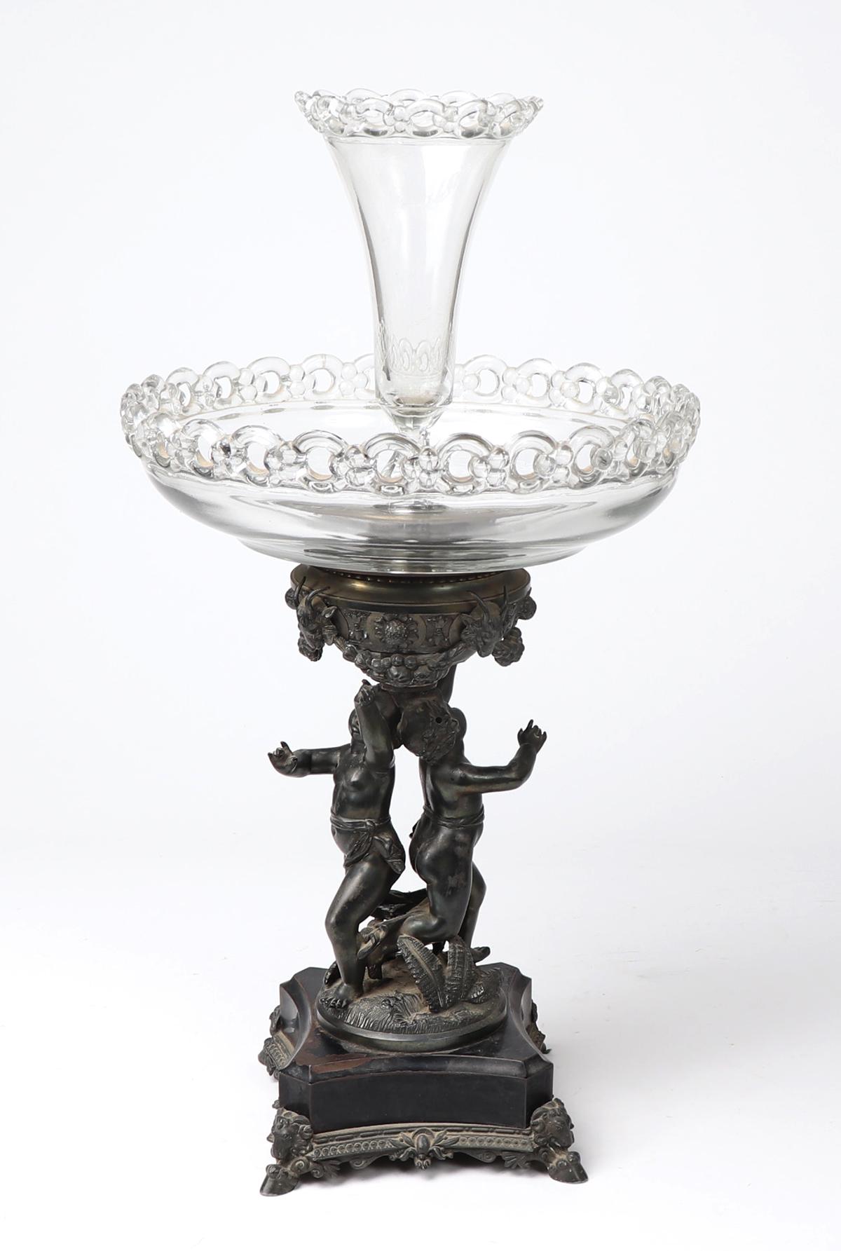 Victorian Figural Cherub Centerpiece with Glass Bowl