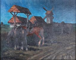Painted Equestrian Scene on board