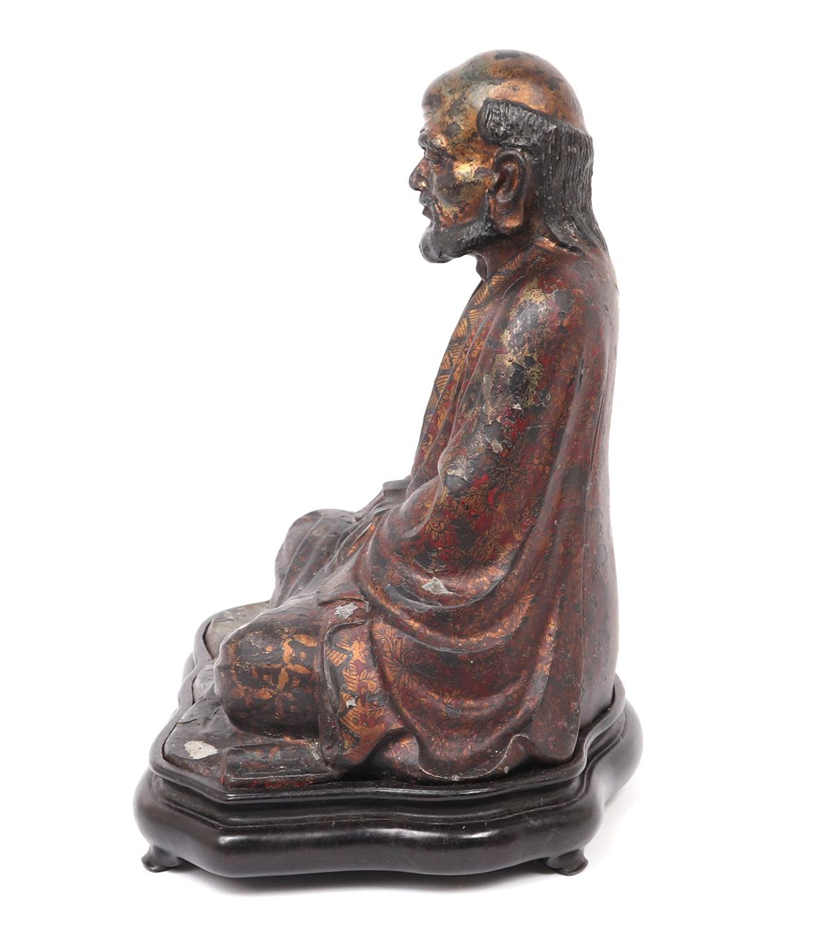 Excellent Chinese Lacquered Bronze Seated Lohan