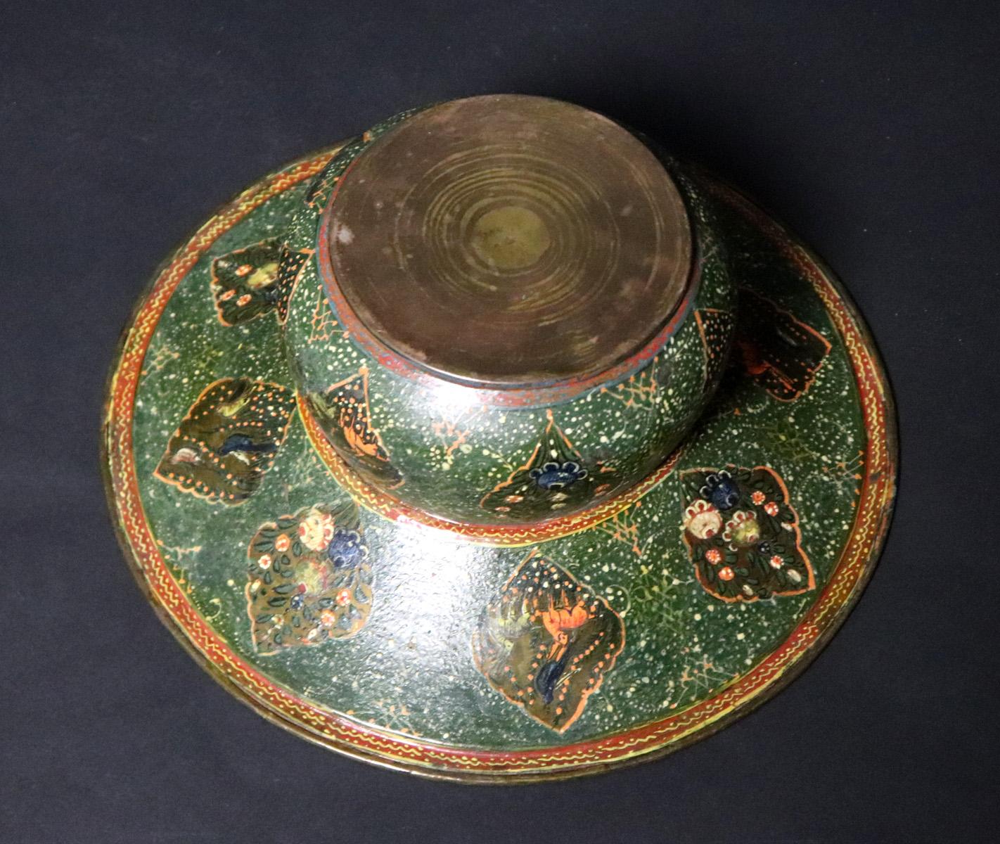 Persian Green Decorated Bowl w/ Lid