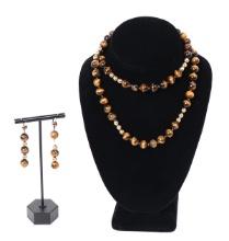 Gorgeous Tigers Eye Bead Necklace and Earring Set