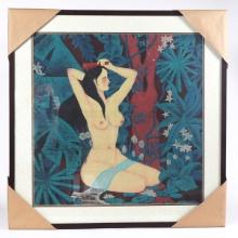 Chinese Woodblock Print of a Woman in the Nude
