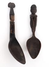 Two Ifugao Wood Carved Spoons, Bulul & Deity