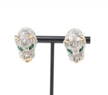 Vintage Cartier Style Panther Head Clip On Earrings