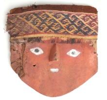 Chancay Painted Wood & Textile Headband Mummy Mask