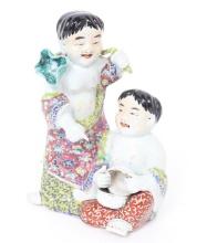 Chinese Famille Rose "He-He Er Xian" Porcelain Divinities, Export Stamp