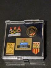 x5 Vintage pins; USA albertville 92 olympics/ usa jc penny 1992/ CBS olympics/ 1992/ USA olympics