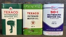 Lot 3 Texaco Outboard 1 Quart Motor Oil Cans