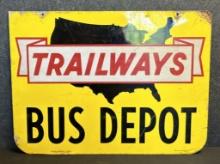 Trailways Bus Depot Double Sided Painted Metal Advertising Sign