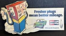 1970s Champion Spark Plugs Plastic Vacuum Form Gas Pump Advertising Sign
