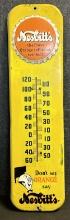 Nesbitts 1940s Painted Metal Embossed Advertising Soda Pop Thermometer Sign