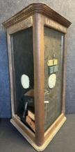 Antique 1900s Carborundum General Store Sharpening Stone Oak Glass Display Case Triangular Cabinet