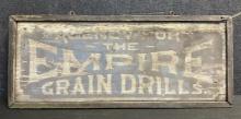 Empire Grain Drills Smaltz Painted Early 1900s Wooden Trade Sign from Shortsville New York