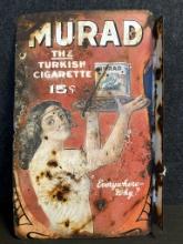 Early 1900s Murad Turkish Cigarette Double Sided Porcelain Advertising Sign