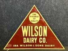 NOS 1949 Ira Wilson & Sons Dairy Pyramid of Quality Single Sided Painted Advertising Milk Sign