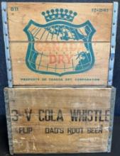 Pair Canada Dry & 3-V Cola Whistle Flip Dad's Root Beer Wooden Advertising Crates