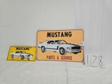Set Of 2 Signs Tin Mustang License Plate And Metal Mustang Parts And Service