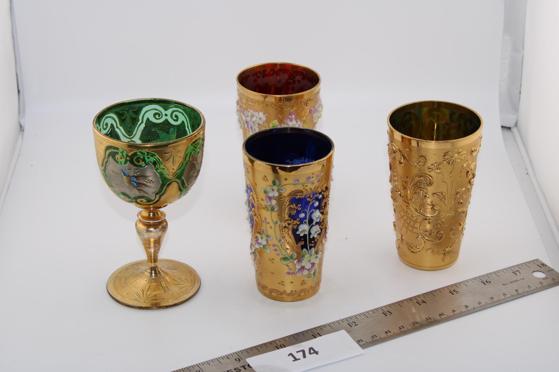 Vintage Murano Glass Set of Three glasses and One Goblet