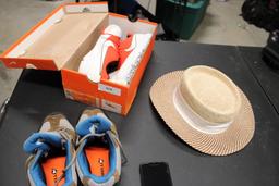 Nike Explorer Golf shoes (9), Merrell Boots (9.5) and golf hat .