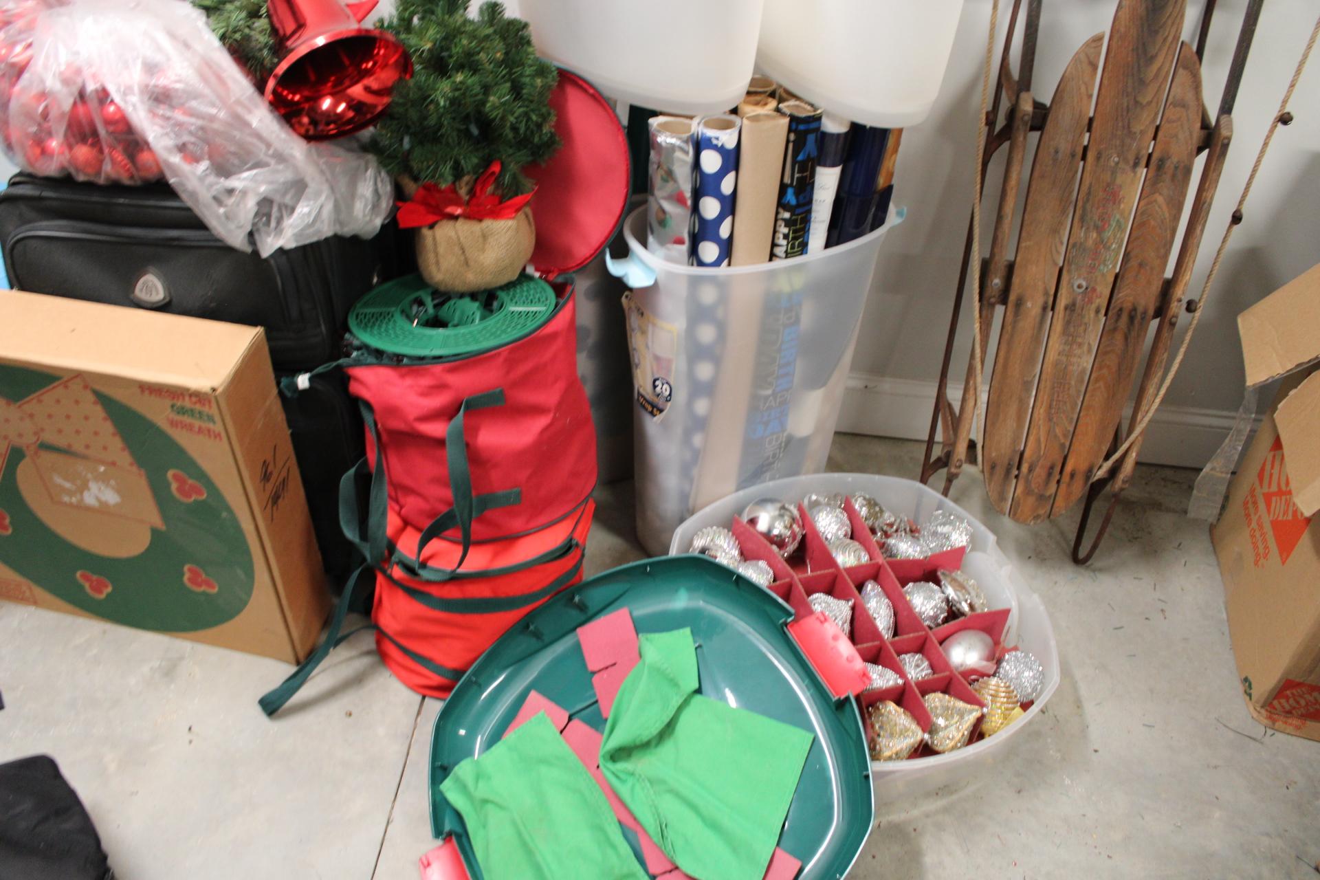 Christmas Lot, Suitcases and Ball . Includes wreath and sleigh