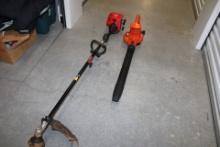 Craftsman Weedeater paired with a Black and Decker electric blower