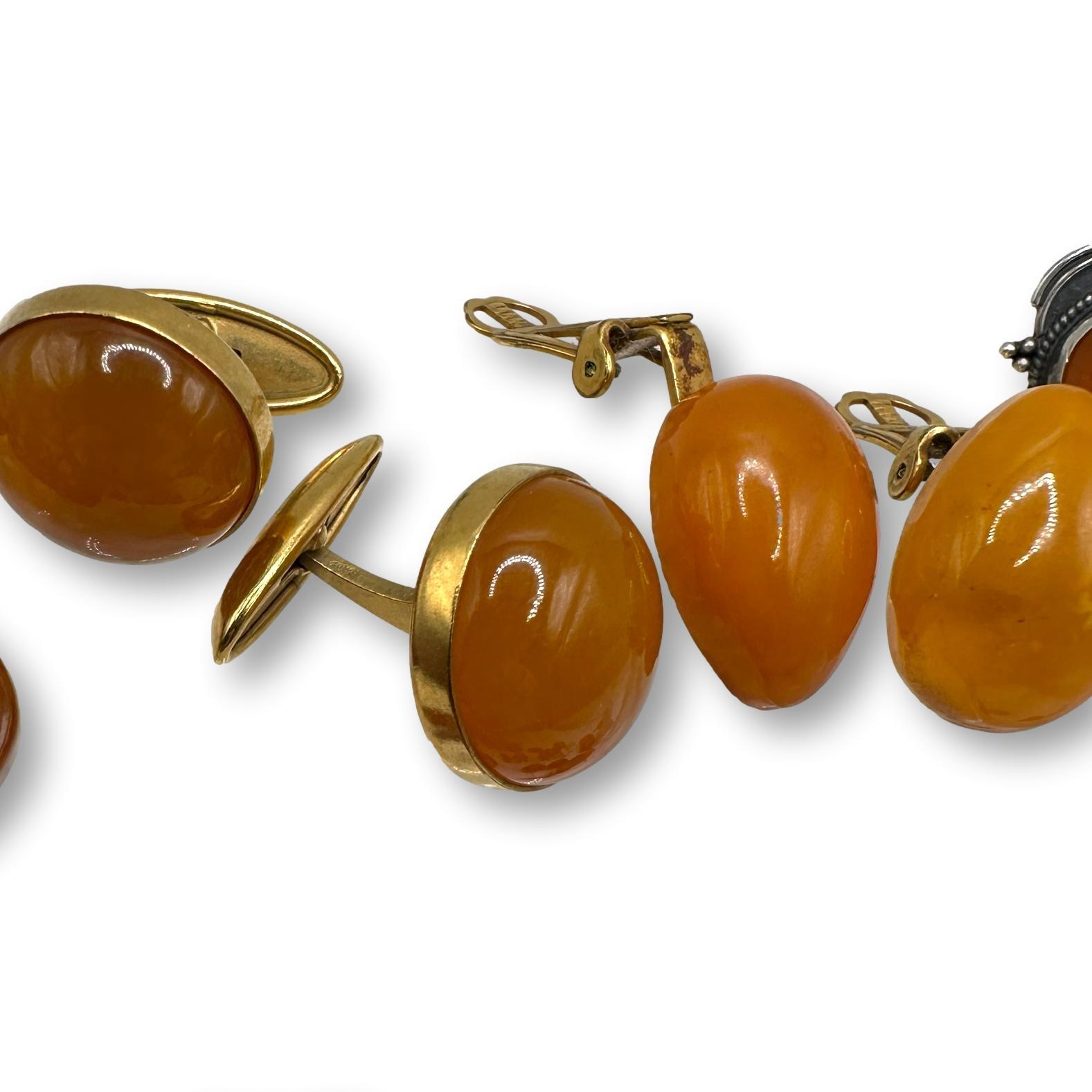 Large Collection of Vintage Amber Earrings, Pins, and Cufflinks