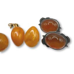 Large Collection of Vintage Amber Earrings, Pins, and Cufflinks