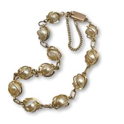 14K Gold Caged Pearl Bracelet