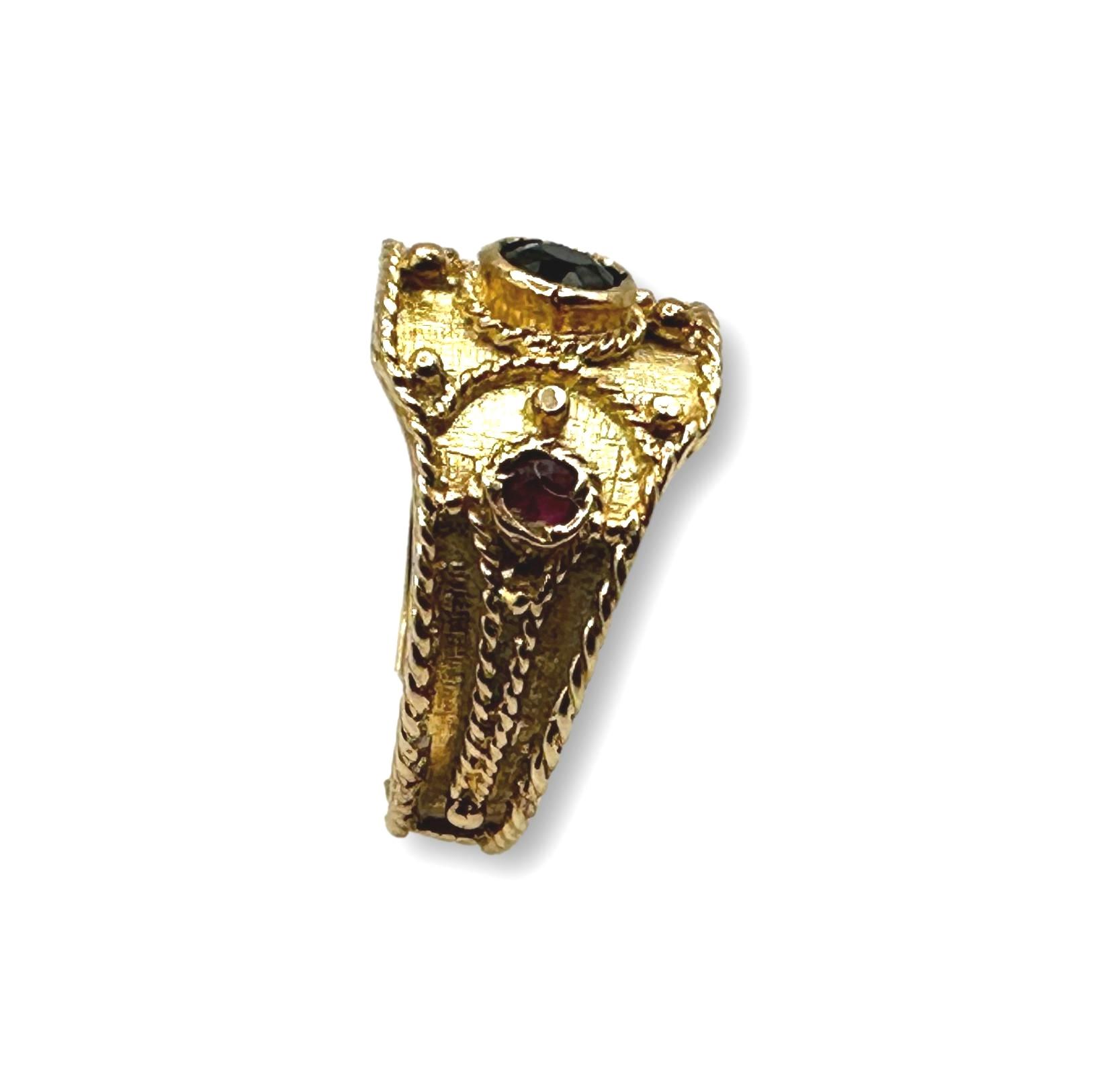 Vintage Etruscan Style 14K Gold and Gemstone Ring