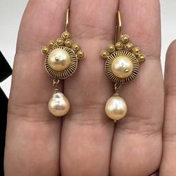 Antique Gold Filigree and Pearl Earrings