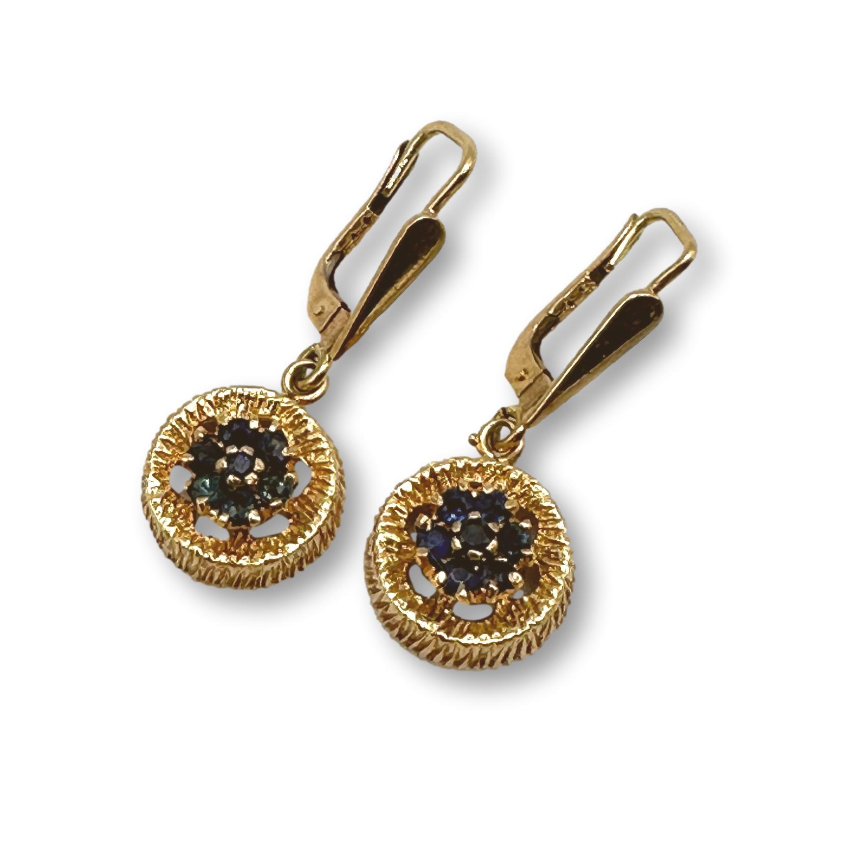 Mid Century 14K Gold Sapphire Earrings and Ring