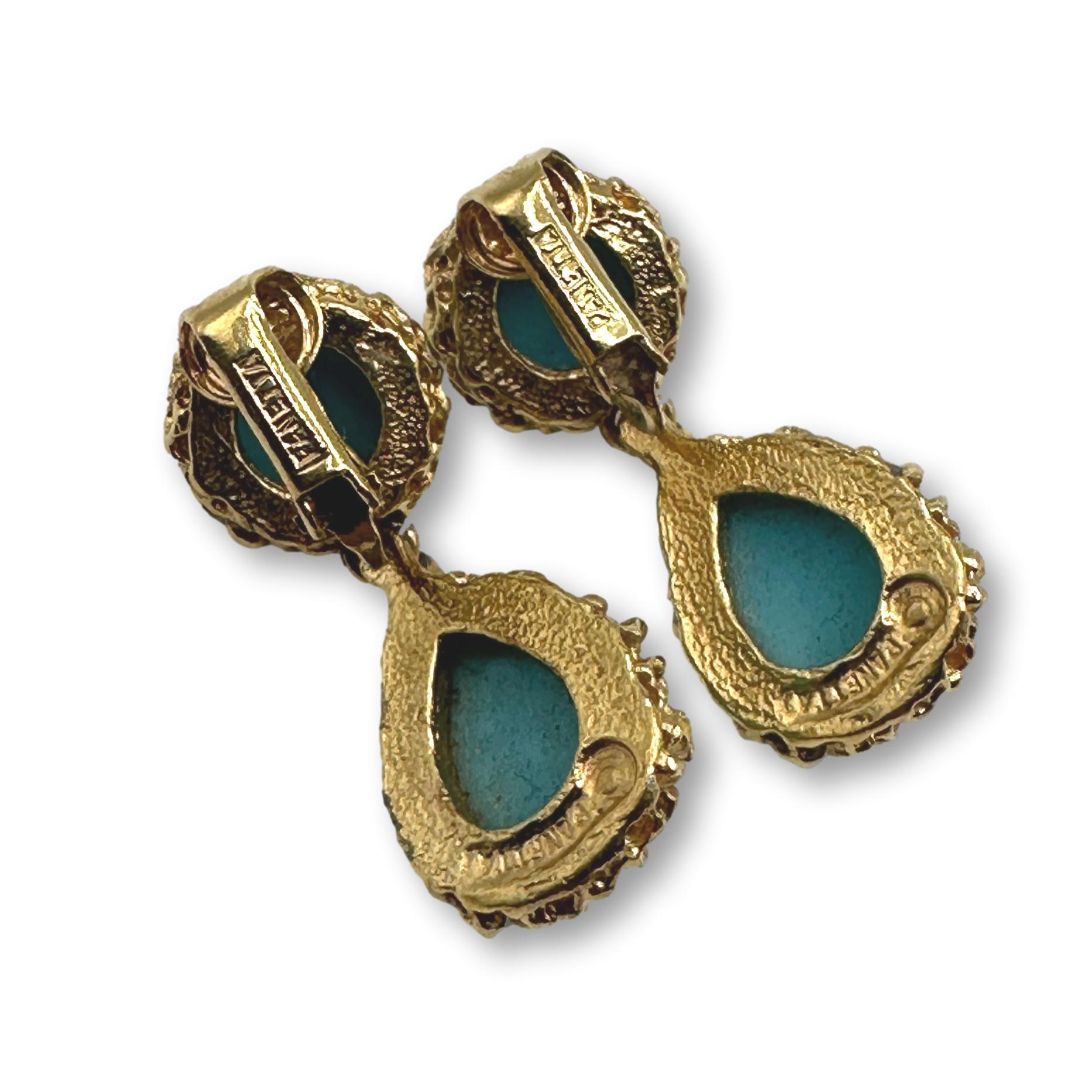 Vintage Panetta Brutalist Faux Turquoise Clip-on Earrings