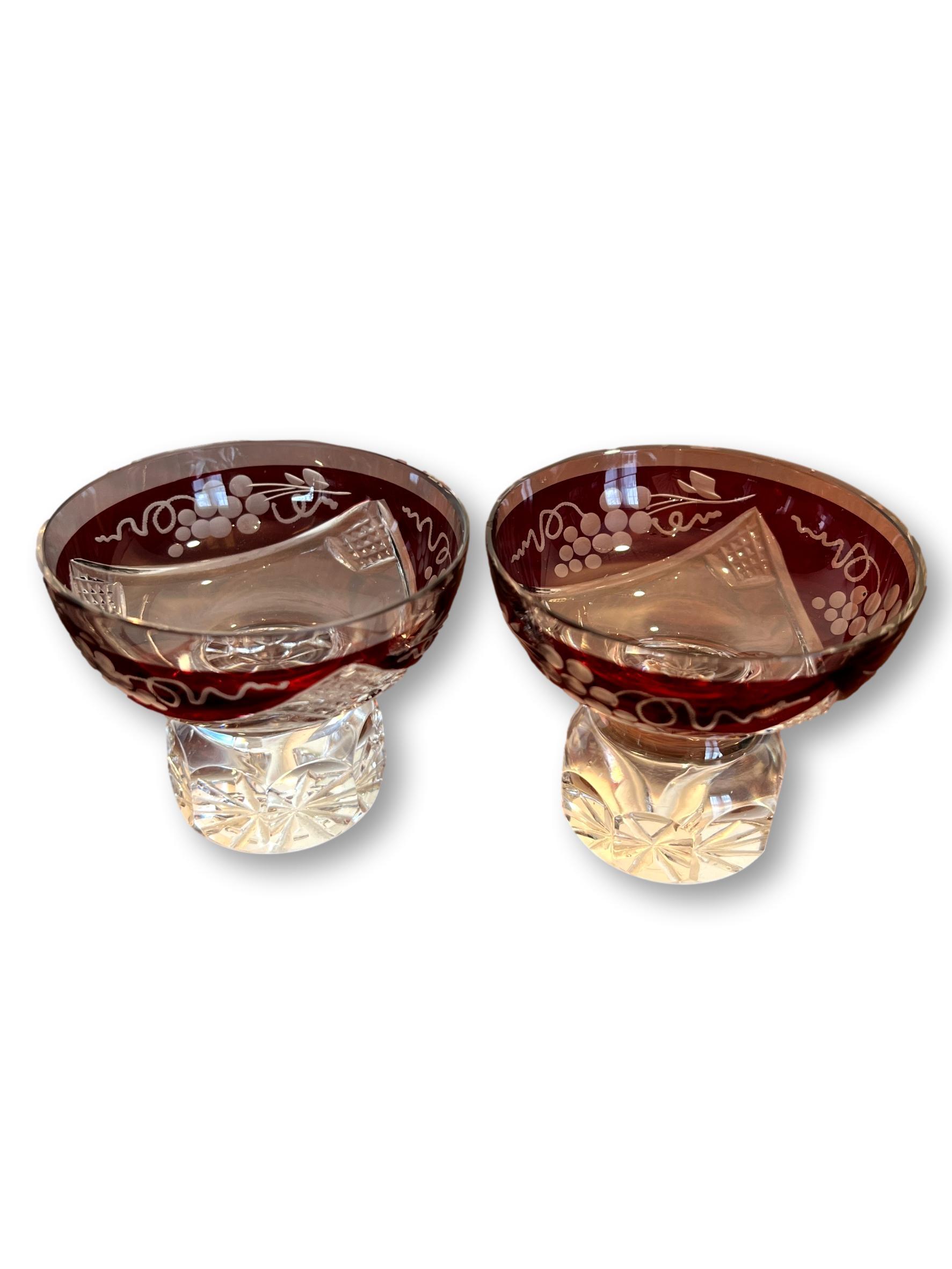 Pair of Venetian Glass and Moser Style Goblets with Two Cut-to-Clear Cordials