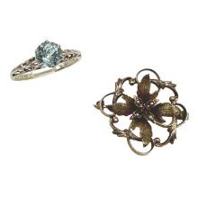 Vintage Aquamarine 14K White Gold Ring with 10K Gold Brooch Pin