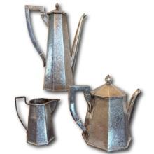 Three Piece Antique Sterling Silver Hand Chased Chocolate Tea Set