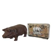 Vintage Cast Iron Pig with Paperweight
