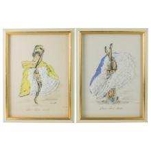 Pair of Jannicotte Mixed Media Lithographs