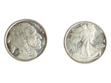 Lot of 2 - 1/10 Troy Ounces .999 Fine Silver Coins - Buffalo & American Silver Eagle