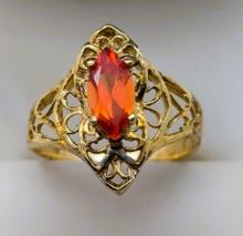 Gold tone Orange Gemstone Filigree Ladies Ring - size 8.5