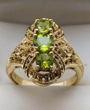 Sterling Silver Gold tone Peridot Ladies Ring - size 10