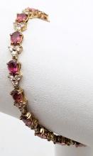 Gold tone Pink and White Gem Ladies Tennis Bracelet